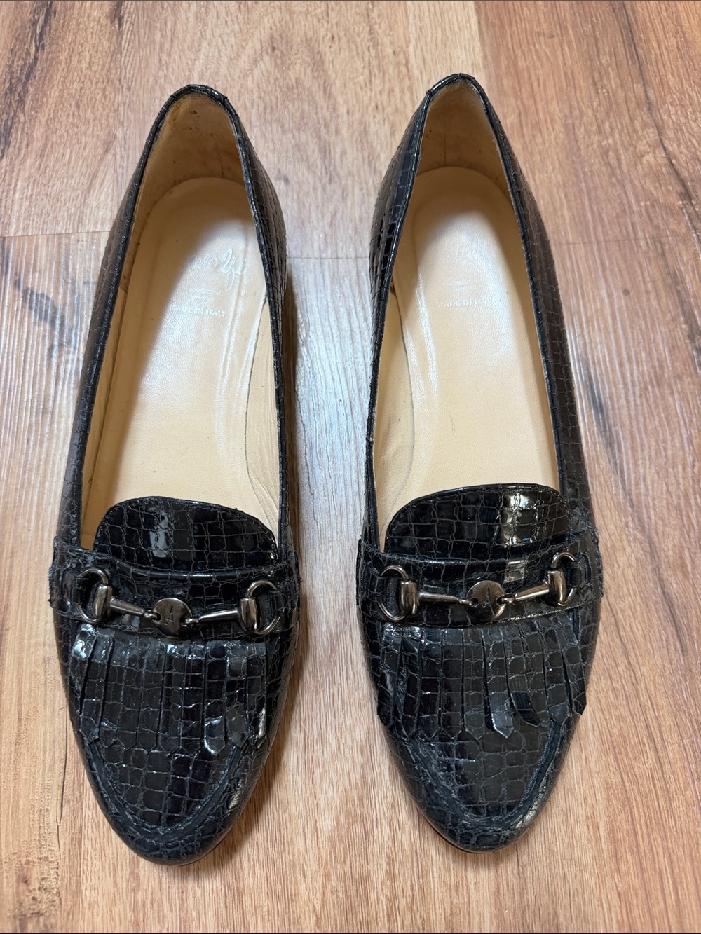 Amalfi Black Croc-Embossed Italian Leather Loafers, size 8